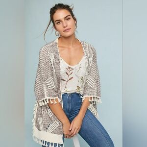 Anthropologie Eliana Fringed Poncho Blanket Wrap Cardigan Boho Tassel Knit OS
